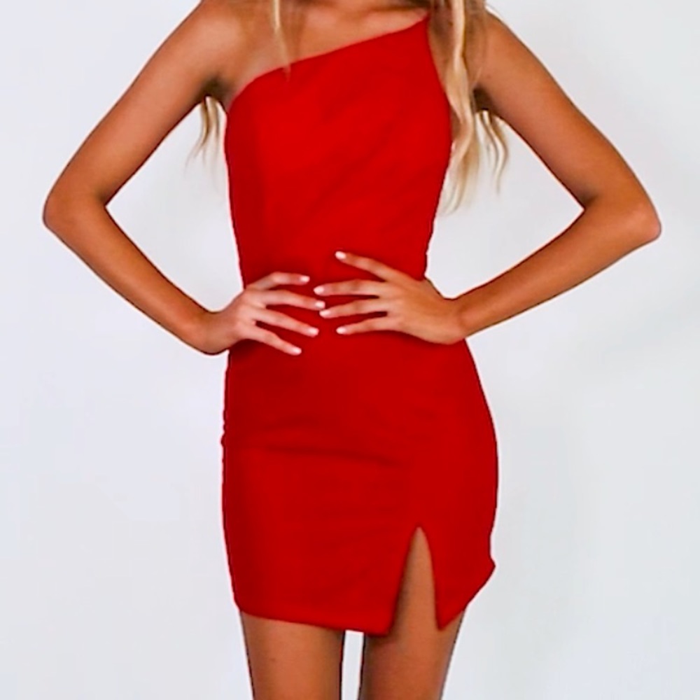 Red one shoulder dress
